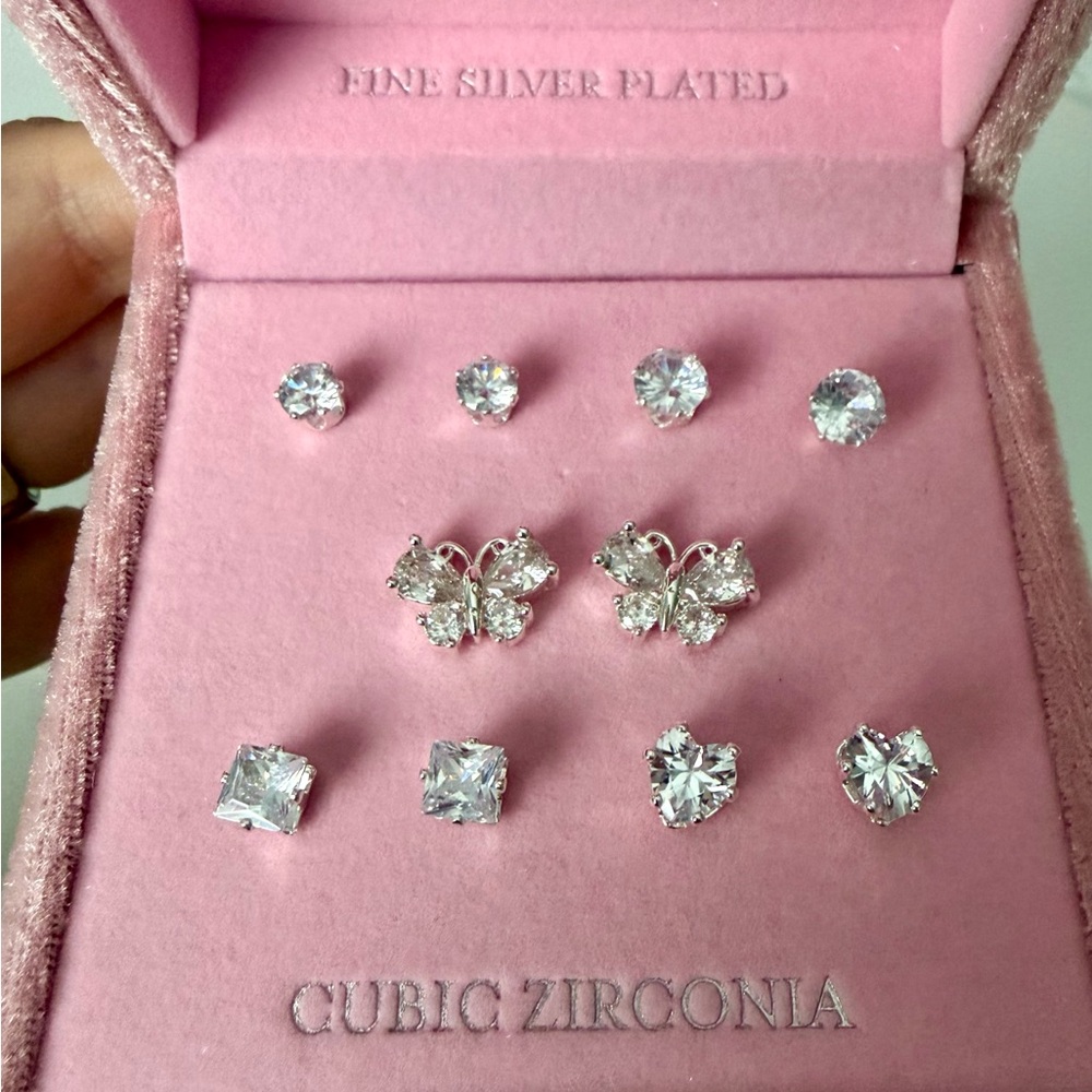 DANCRAFT Silver Crystal Stud Earrings Set of 5; gift idea jewelry studs new - Picture 8 of 17